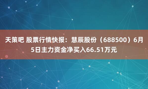 天策吧 股票行情快报:慧辰股份(688500)6月5日主力资金净买入66.51万元